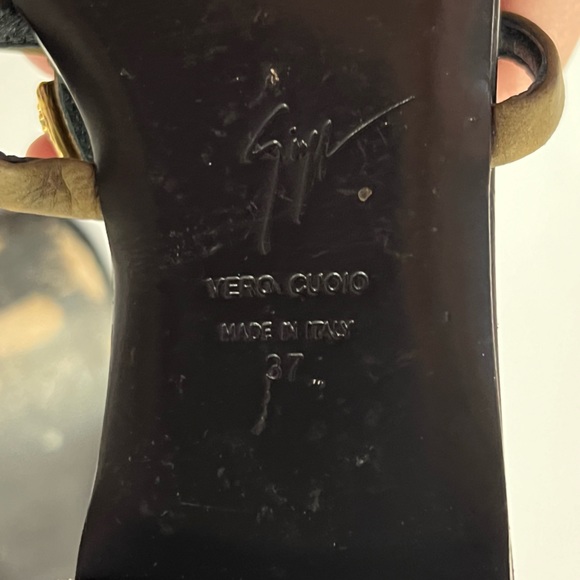 Giuseppe Zanotti Gold and Turquoise Mask Medallion Sandal - Picture 6 of 6